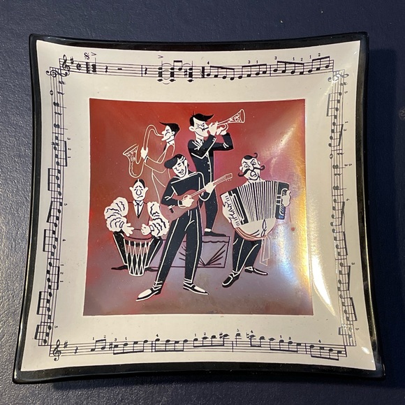 Vintage Houze Art Glass Ashtray Original Packaging 5”x5” Music Notes Band - Picture 3 of 7